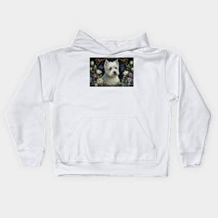 West Highland White Terrier Among Flowers - Art Nouveau Style Kids Hoodie